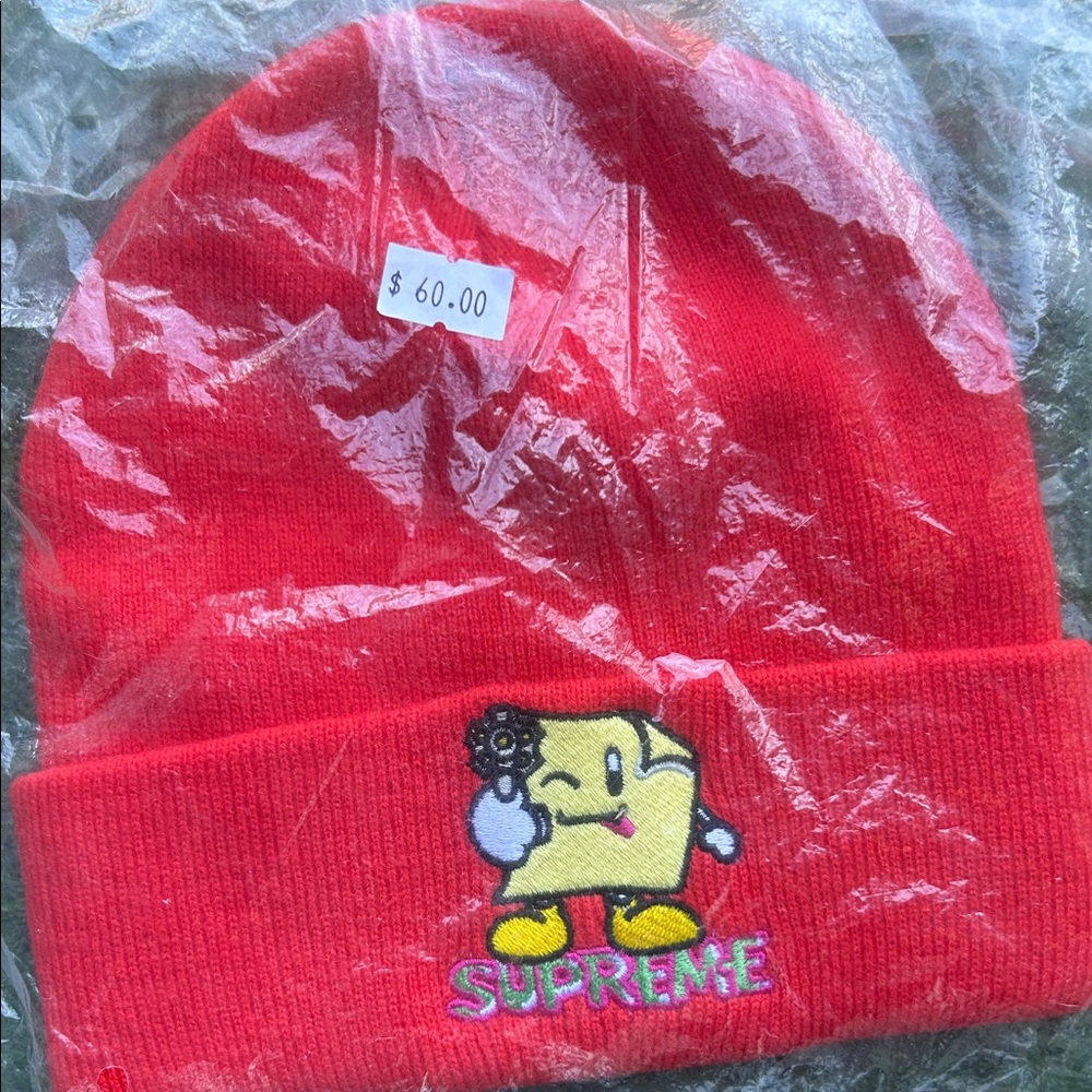 Supreme Red Beanie with Fun Embroidery